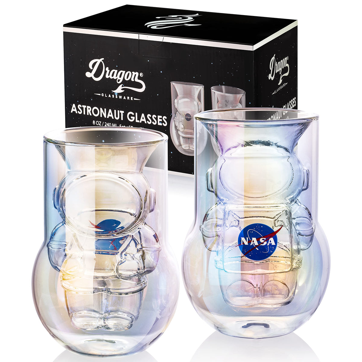 Dragon Glassware: vasos NASA de 7 onzas con doble pared e iridiscente para bebidas refrescantes