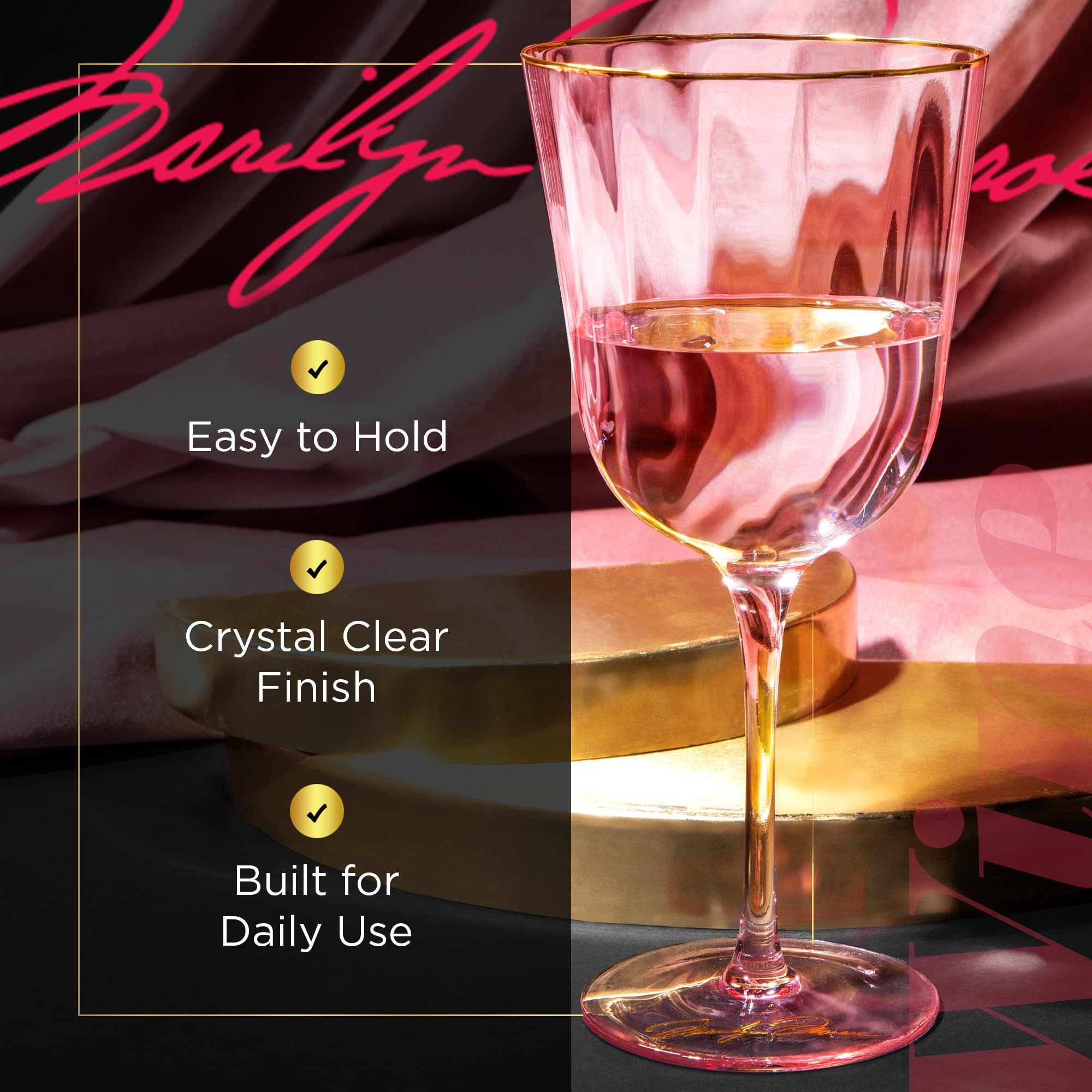 Dragon Glassware: vaso para agua rosa con borde dorado para uso diario