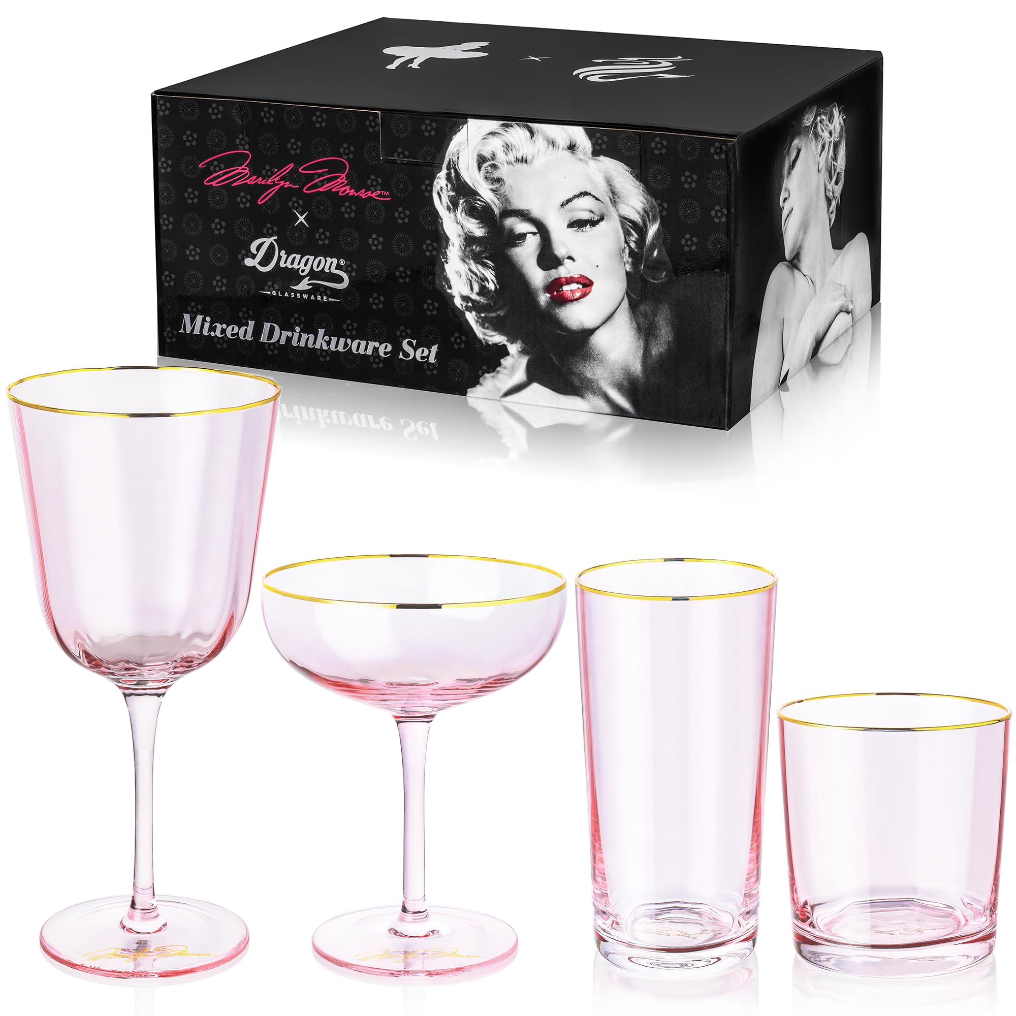 Dragon Glassware: vaso de vino rosa con borde dorado, ideal para cenas elegantes