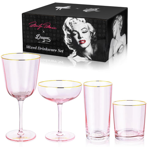 Dragon Glassware: vaso de vino rosa con borde dorado, ideal para cenas elegantes