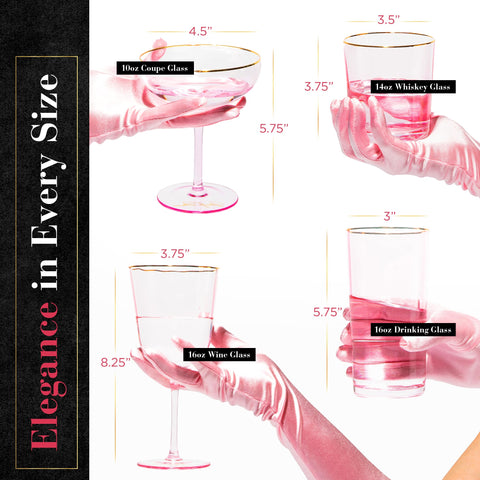 Dragon Glassware: vaso de whisky rosa con ribete dorado para reuniones