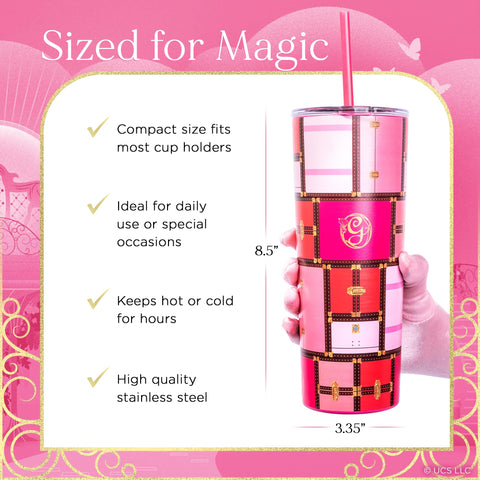 Dragon Glassware diseño Glinda impreso, ideal para bebidas frías y transporte cómodo.