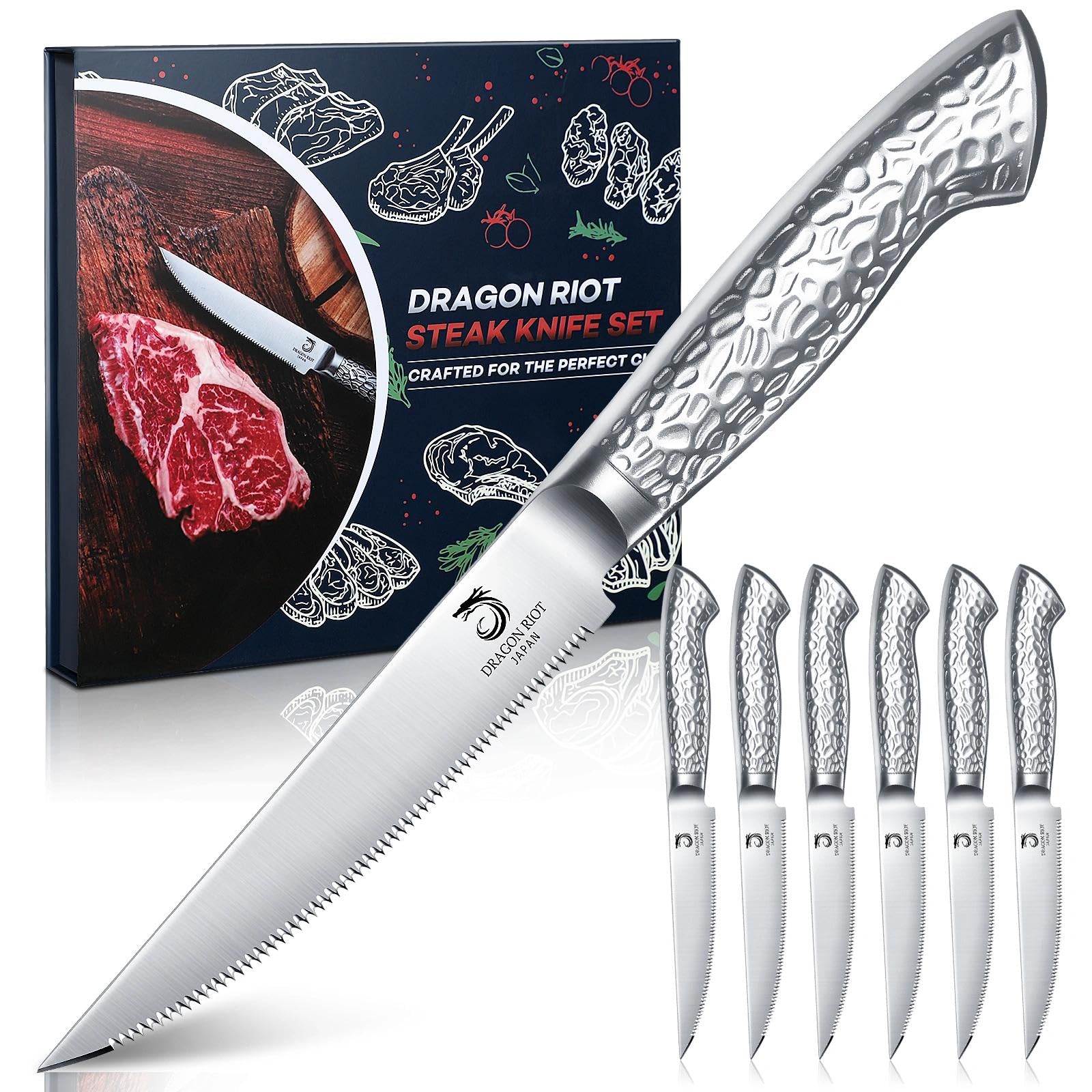 DRAGON RIOT cuchillos para filete de 6 piezas con filo serrado para cortes limpios.