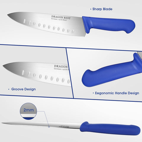 DRAGON RIOT cuchillo de cocina profesional, mango fibra ergonómico para mayor comodidad.
