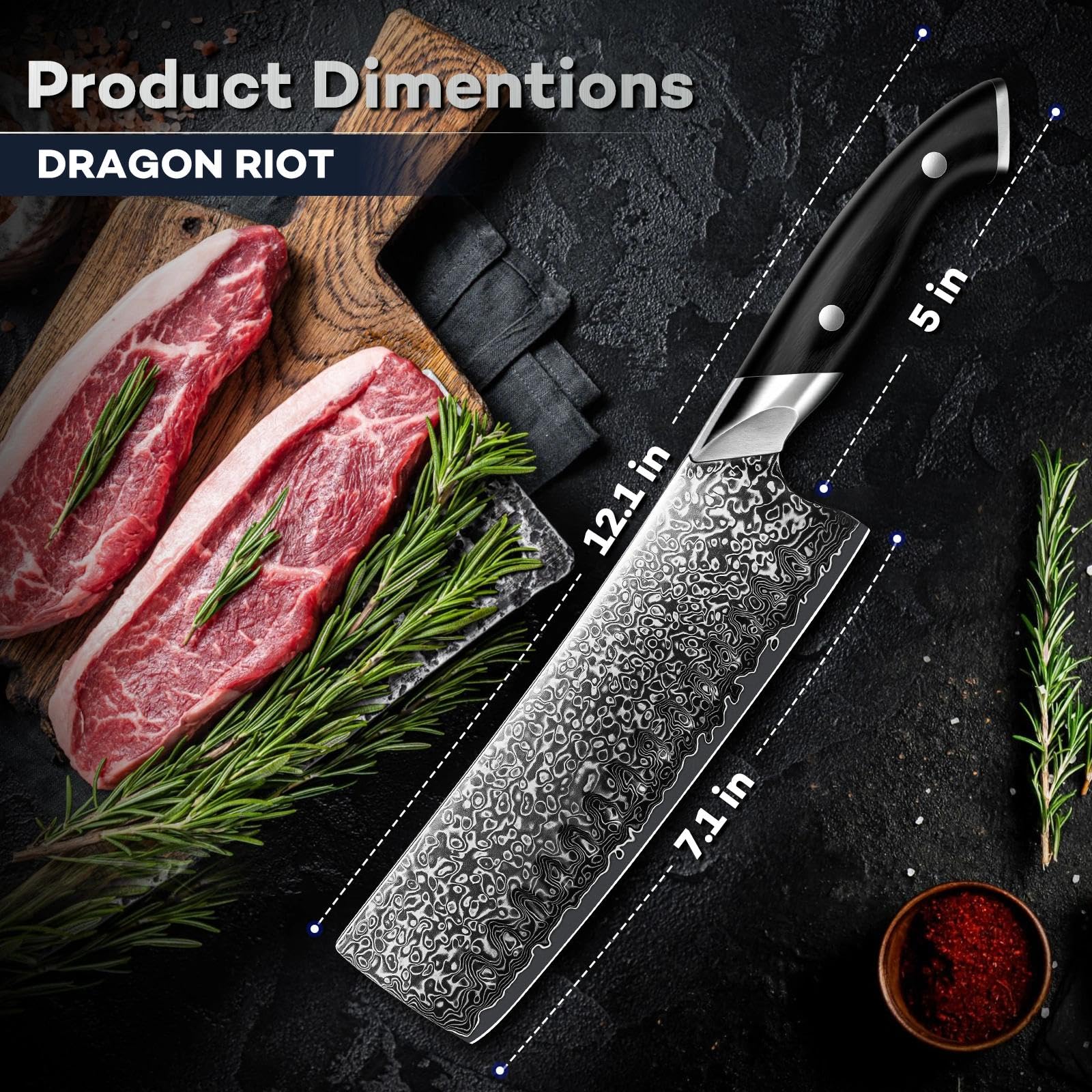 DRAGON RIOT Nakiri: mango ergonómico de madera para reducir la fatiga en la cocina.