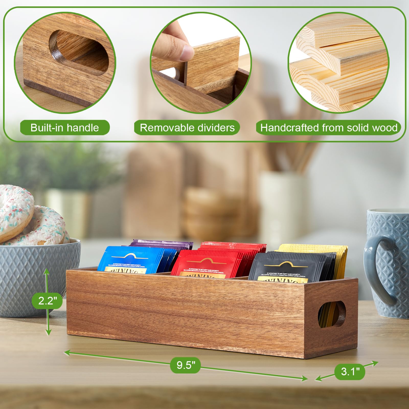 Caja de almacenamiento de té Drastar en madera para bolsitas