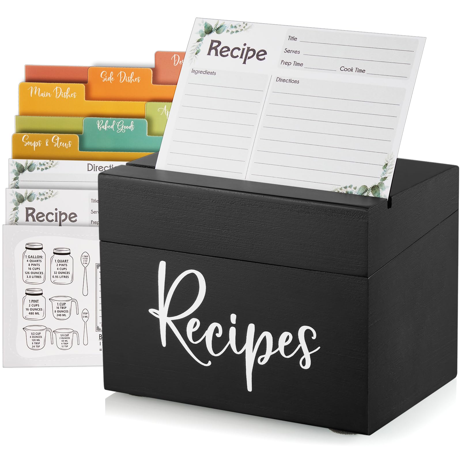 DraSTAR caja de recetas en madera negra, frente, ideal para organizar tarjetas.