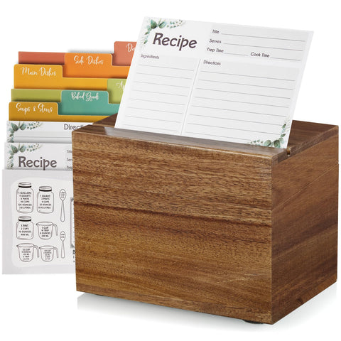 Caja de recetas Drastar en acacia con tarjetas para organizar tus recetas