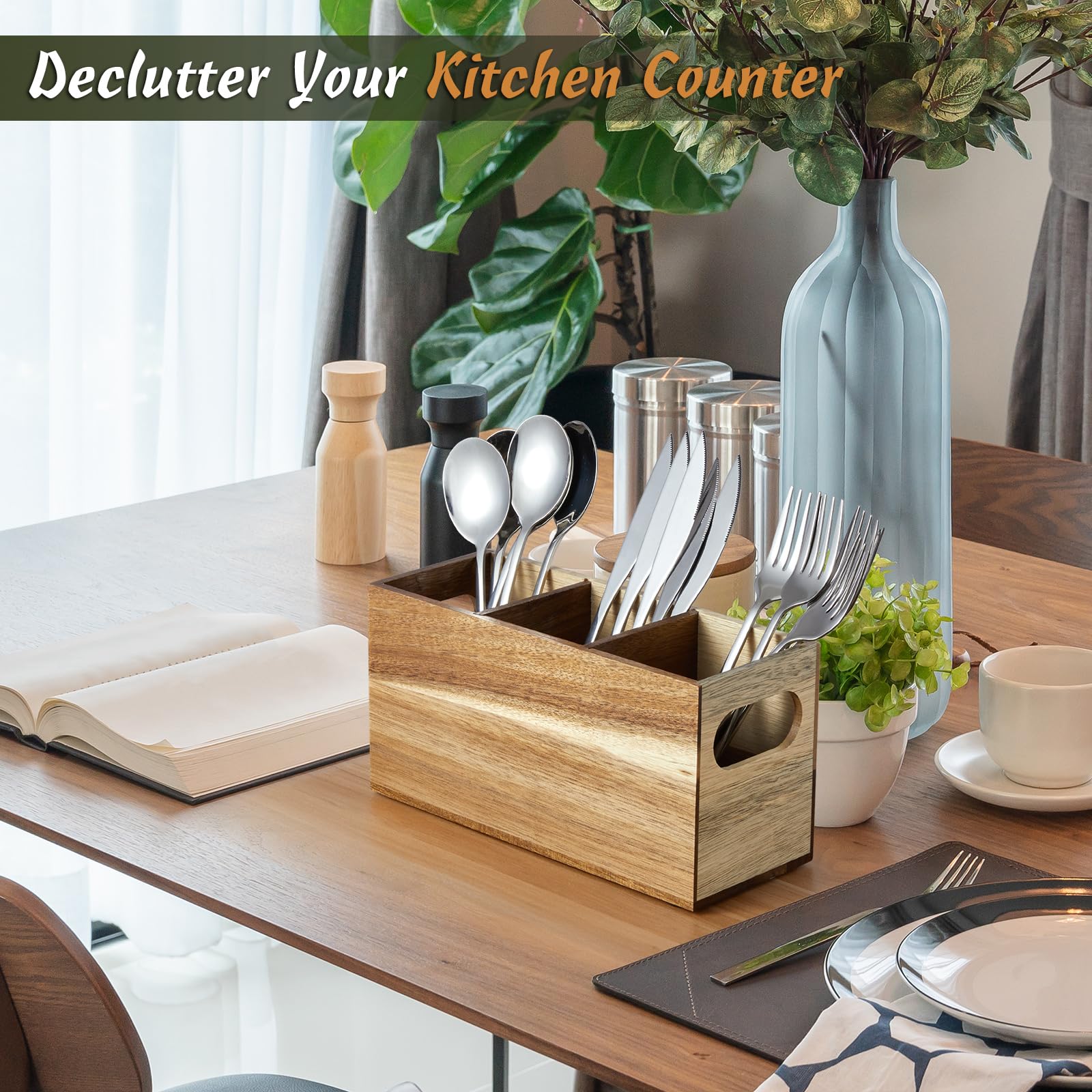 DRASTAR Organizador minimalista de madera de acacia, duradero