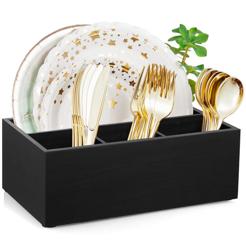 DRASTAR Dispensador de platos de papel en madera, ideal para fiestas.