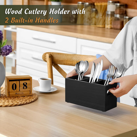 DRASTAR organizador de cubiertos de madera para encimera elegante