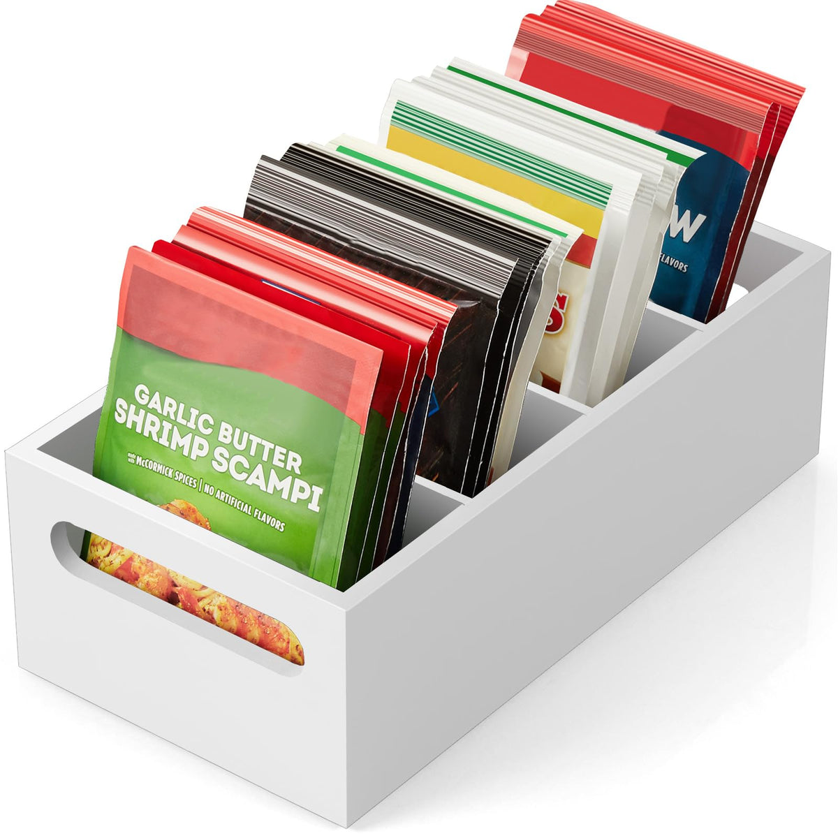Drastar organizador de despensa con 4 compartimentos para condimentos y snacks.