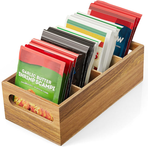 DRASTAR organizador de despensa con divisores removibles para clasificar paquetes.