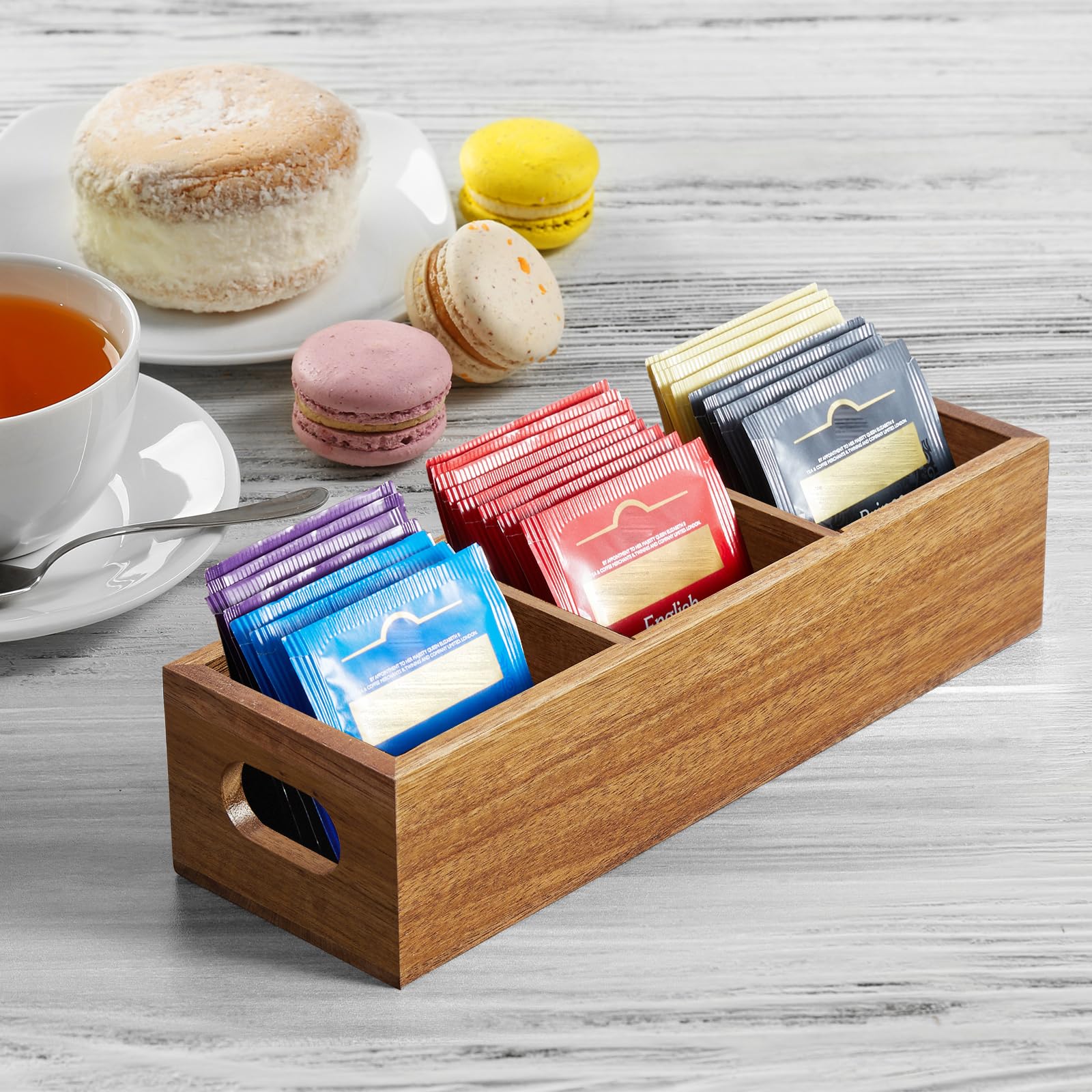 Porta-bolsitas de té Drastar en madera de acacia, aspecto natural
