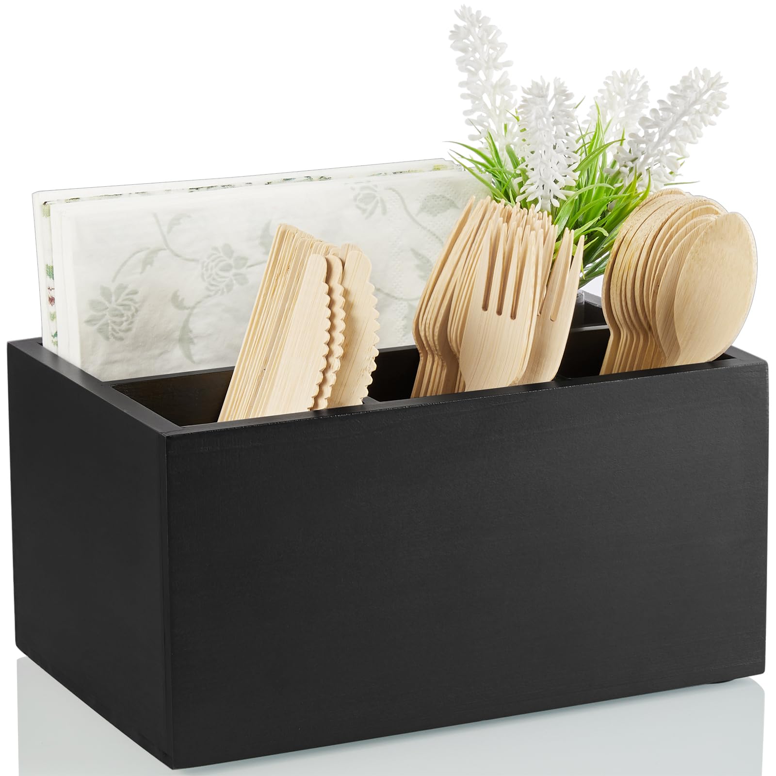 Portacubiertos DraSTAR de madera negra, ideal para mantener cubiertos organizados en la mesa.