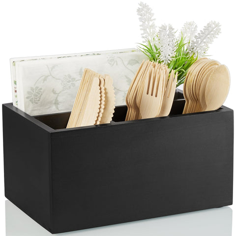 Portacubiertos DraSTAR de madera negra, ideal para mantener cubiertos organizados en la mesa.