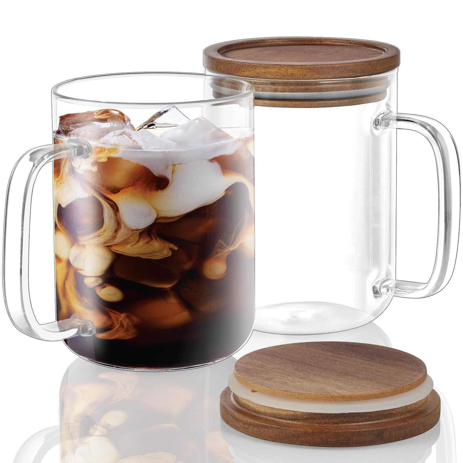 Taza DraSTAR de vidrio con tapa de acacia para mantener caliente