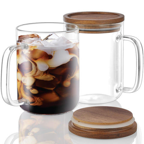 Taza DraSTAR de vidrio con tapa de acacia para mantener caliente