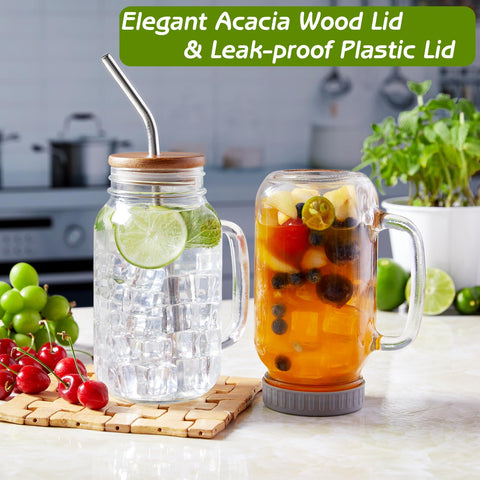 Vaso Mason Jar DraSTAR 24oz con tapa de acacia para servir y conservar
