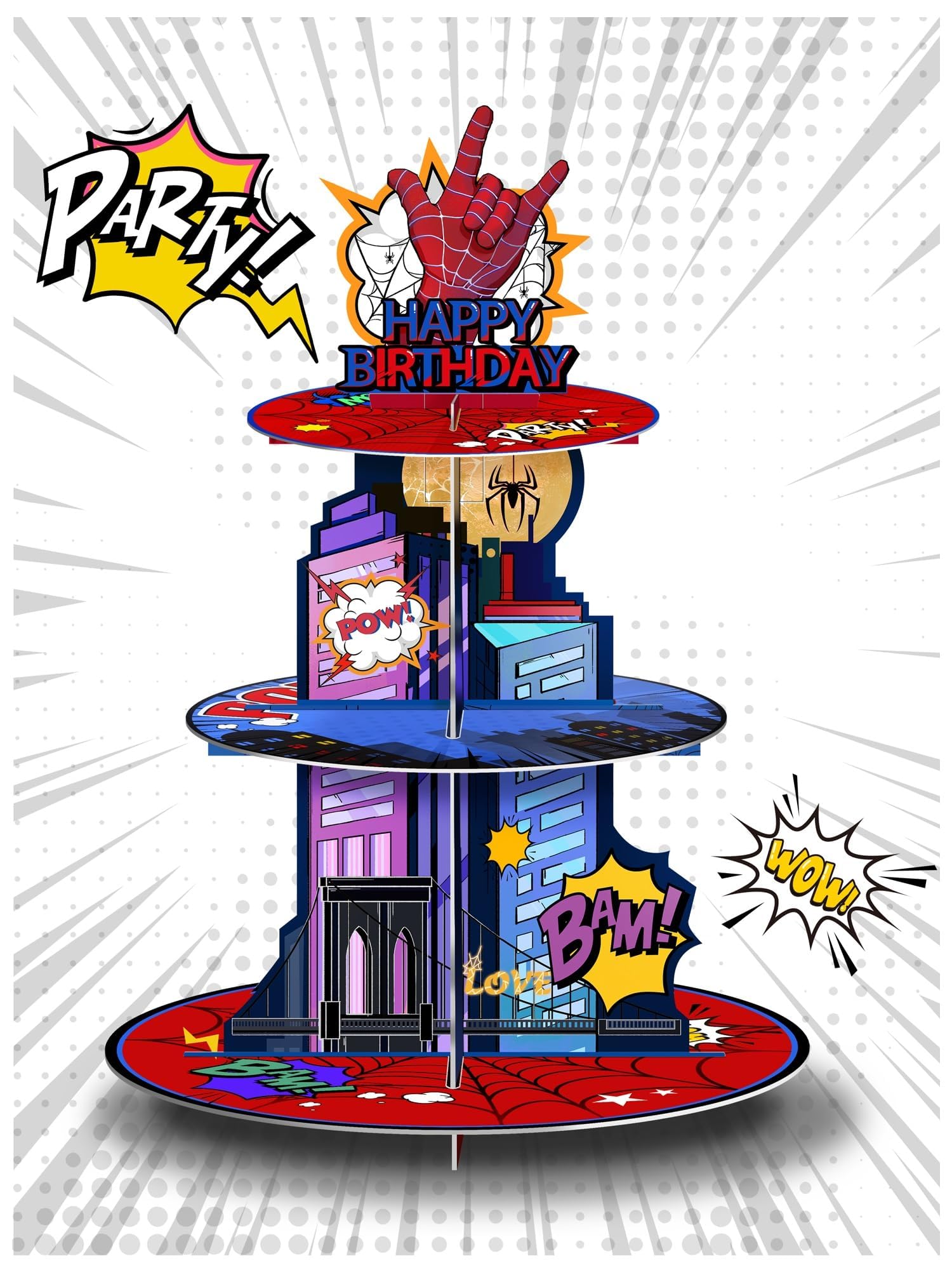 DRCYULP soporte de cupcakes Superhéroe Araña, tres niveles, listo para fiesta.