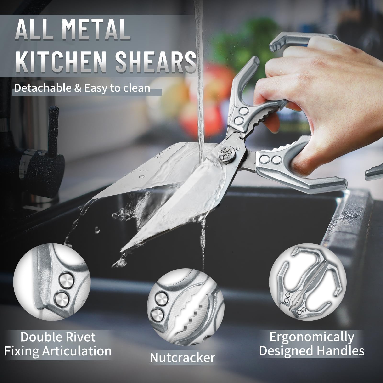 Tijeras Dream Reach con borde interior dentado facilita sujetar y cortar ingredientes resbaladizos