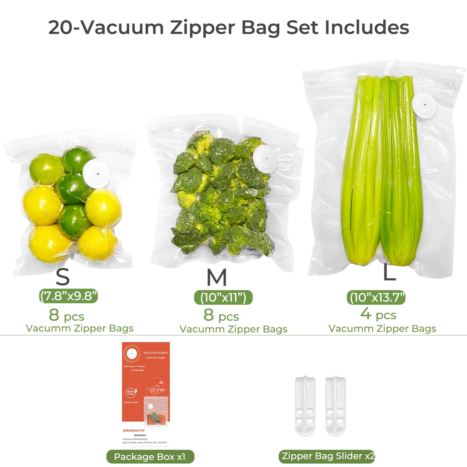 Bolsas Dreamealthy medianas para sellado al vacío, ideal para comidas