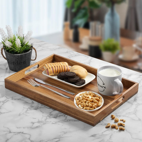 dreamkey bandeja de acacia para desayuno en la cama, elegante y funcional