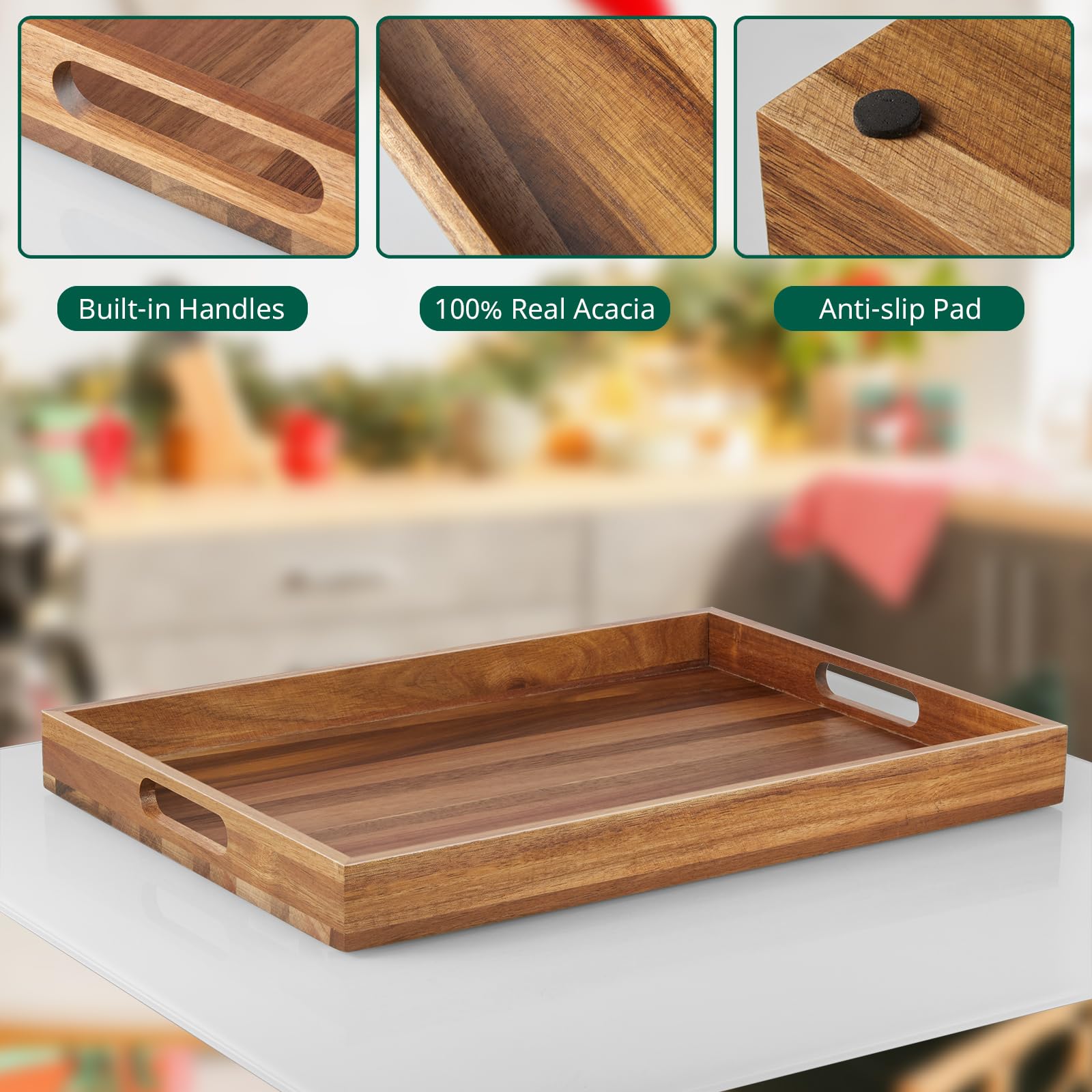 dreamkey bandeja de acacia con protección para muebles y transporte seguro