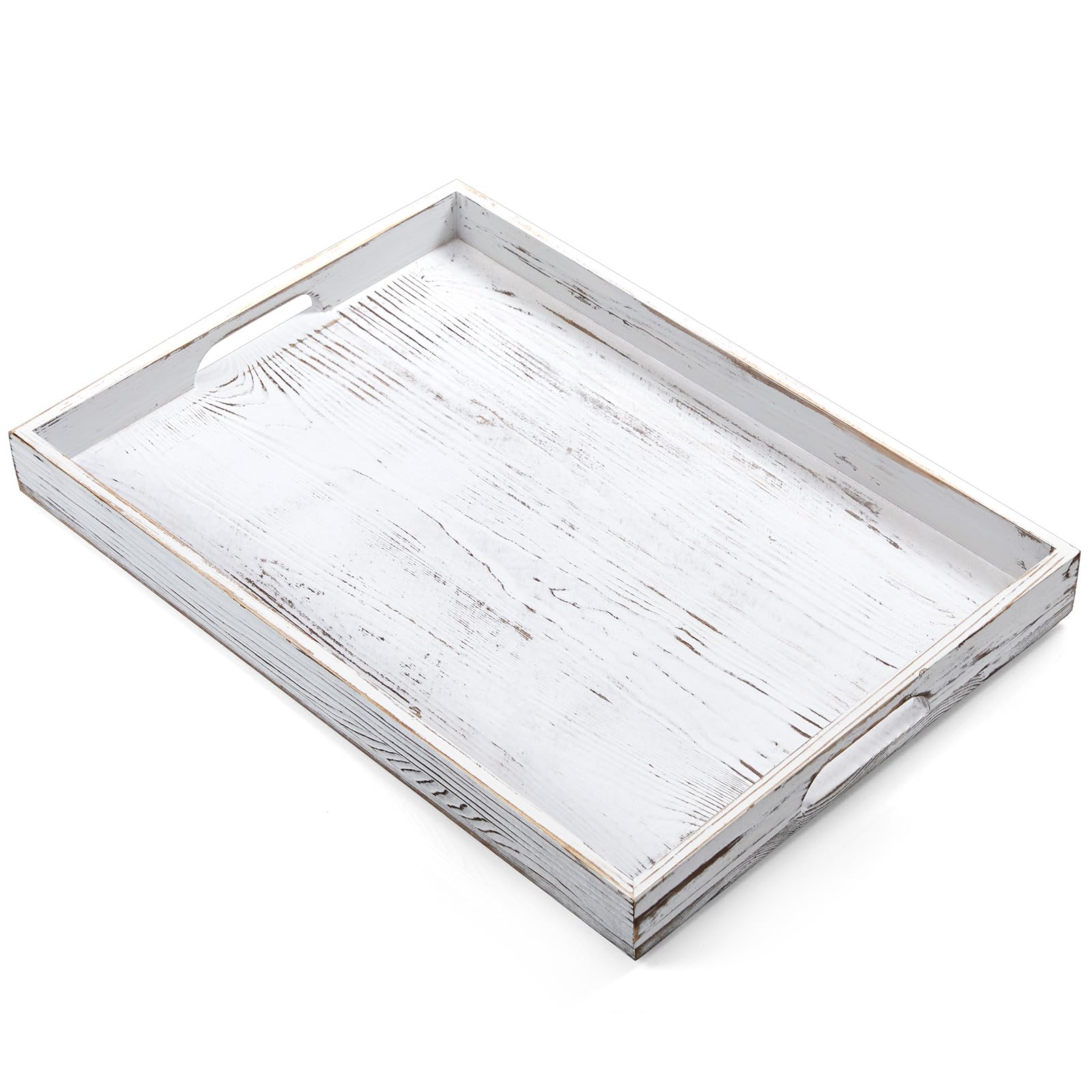 Bandeja Dreamkey de servicio rustic blanca con asas, ideal para desayunos y entretenimiento.