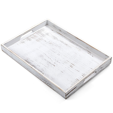 Bandeja Dreamkey de servicio rustic blanca con asas, ideal para desayunos y entretenimiento.
