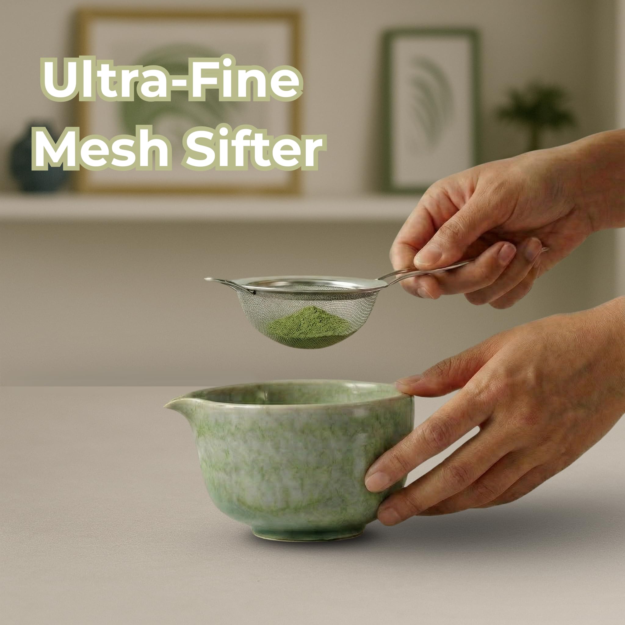 Filtro de acero inoxidable Dreizehn con malla fina para un polvo sin grumos.
