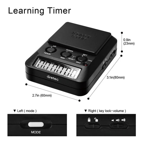 Dretec temporizador muestra una pantalla legible para lectura rápida.