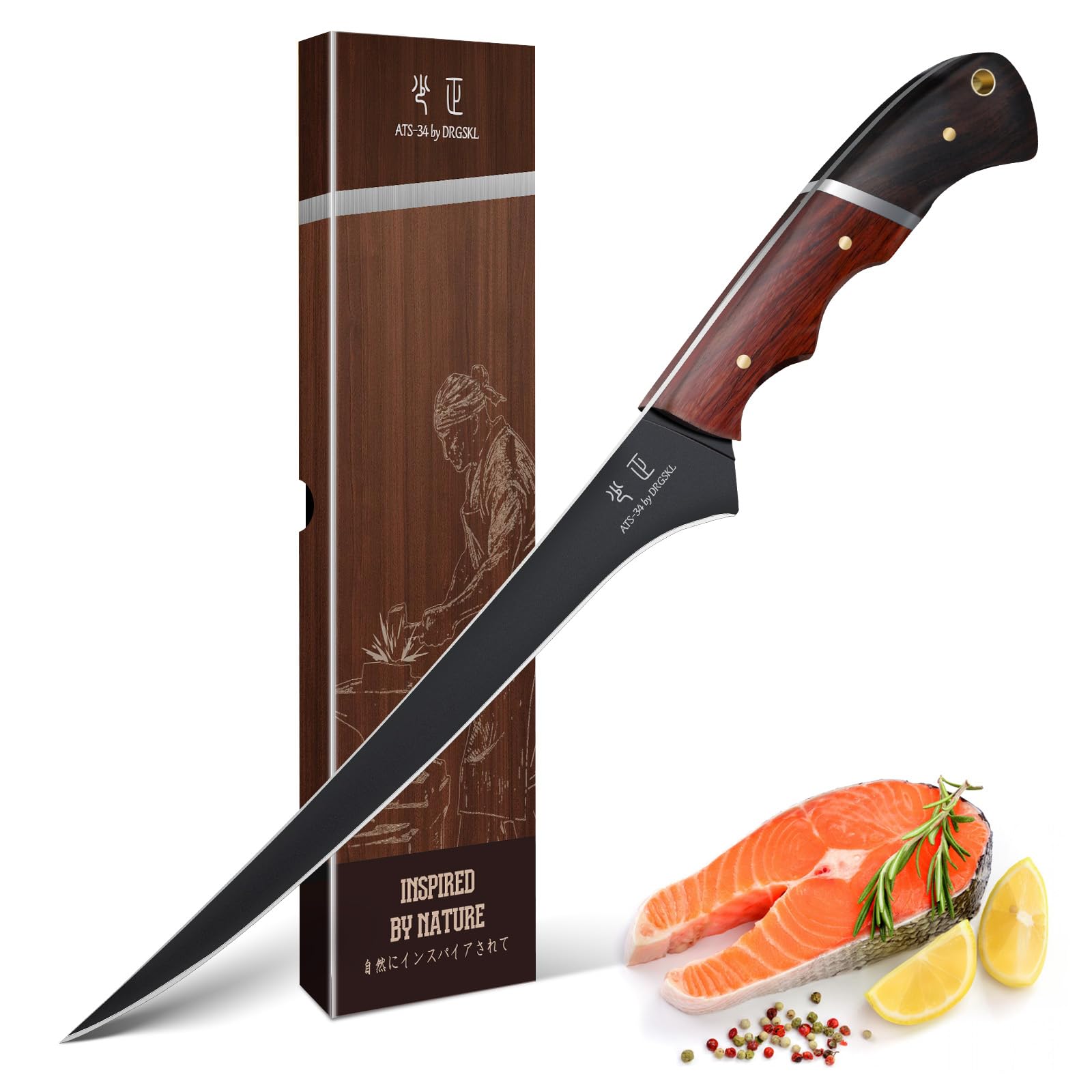DRGSKL cuchillo filete pescado 7 pulgadas, filo preciso para filetear pescados con facilidad