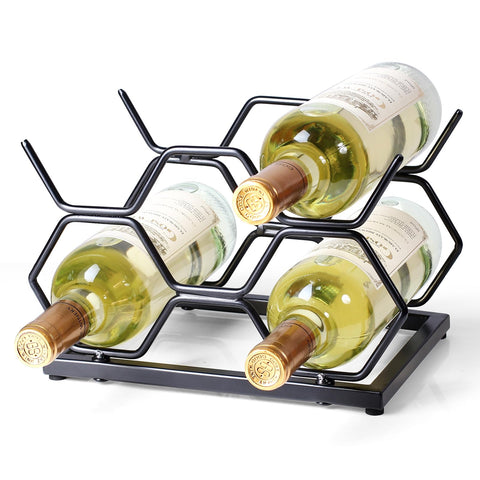 Drincarier estante vino oro 5 botellas, organización elegante para la mesa