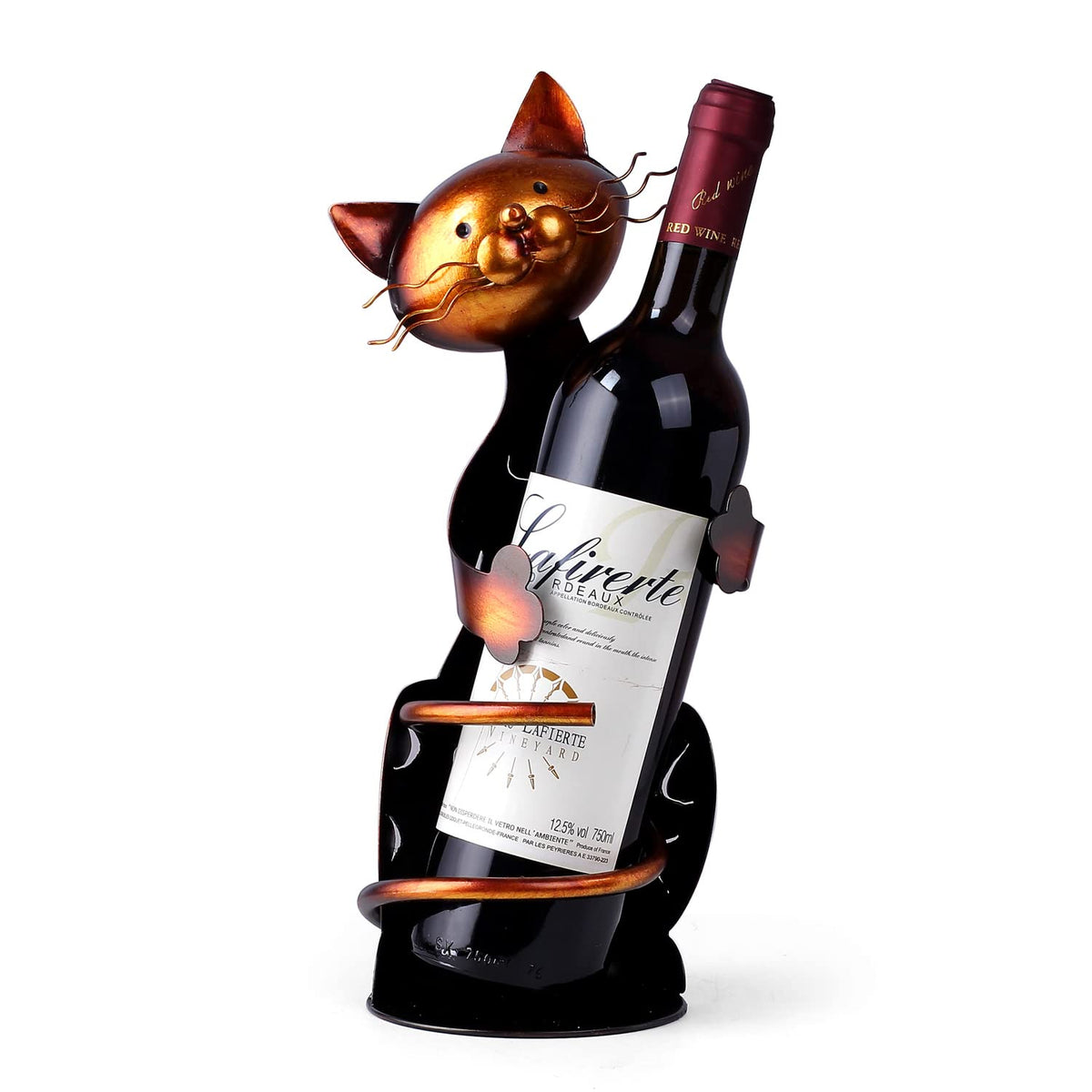 Drincarier Gato de vino, vista frontal, soporte estable para una botella.