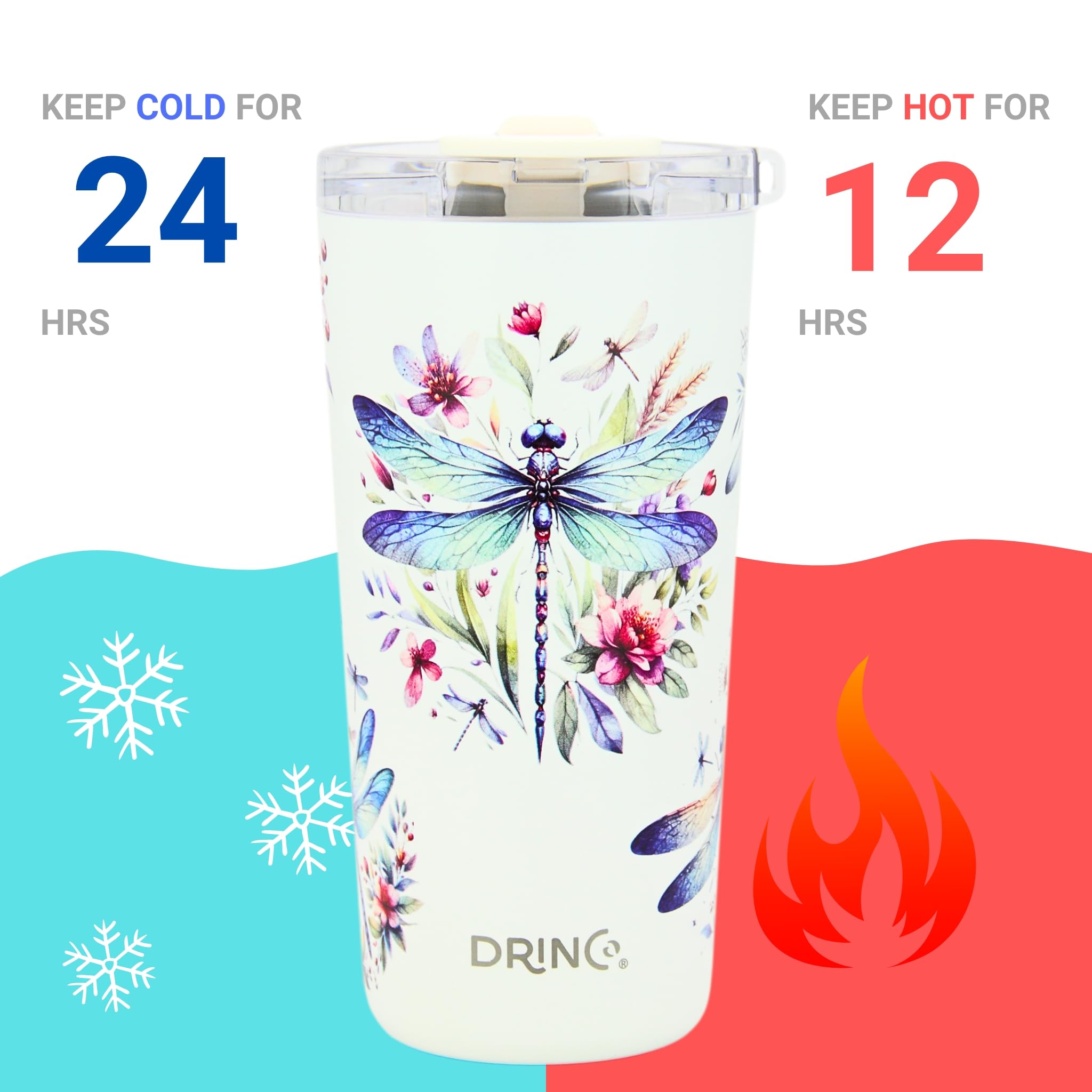 Drinco tumbler con aislamiento al vacío de doble pared para conservar temperatura.