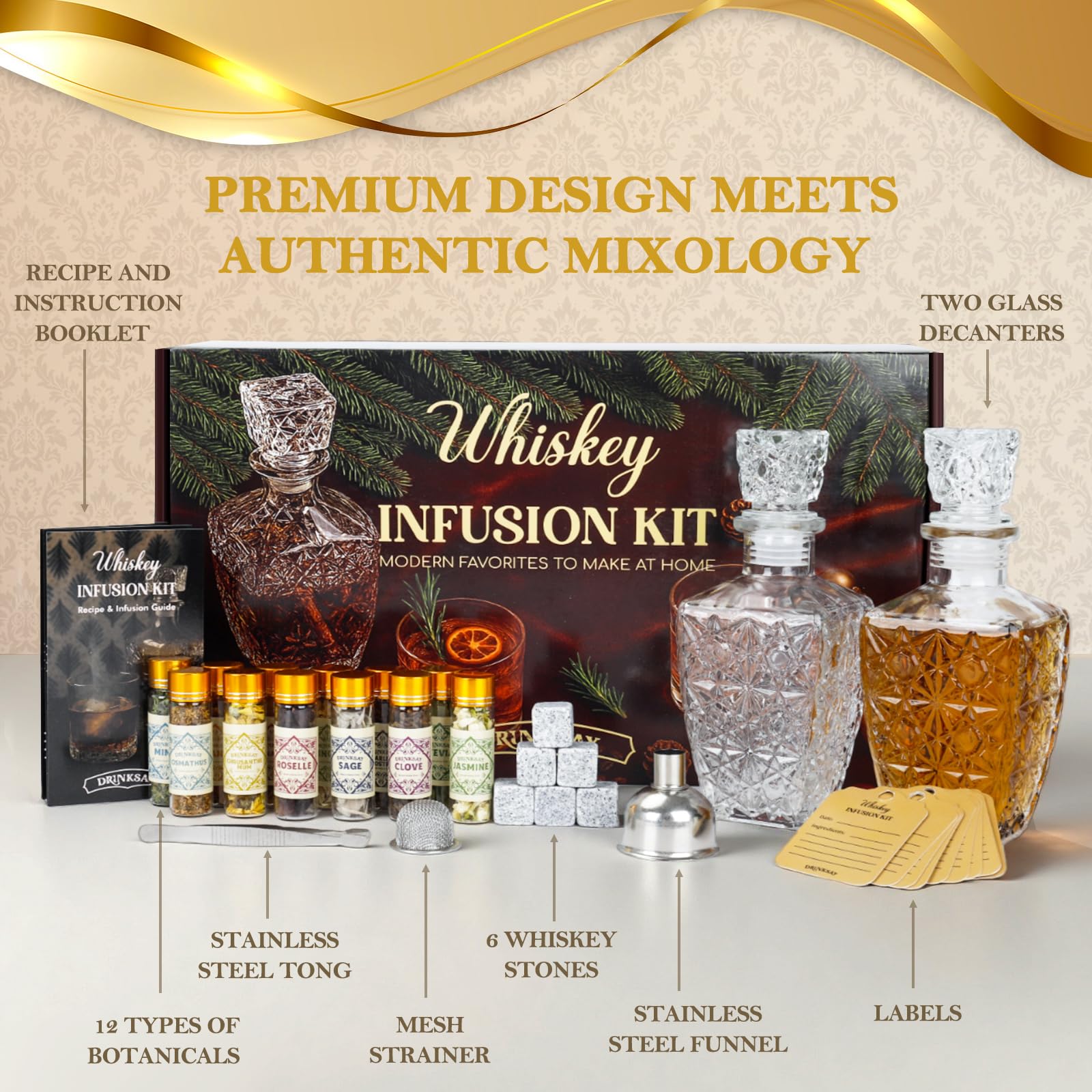 DrinkSay caja regalo premium con accesorios y botellas para regalo.