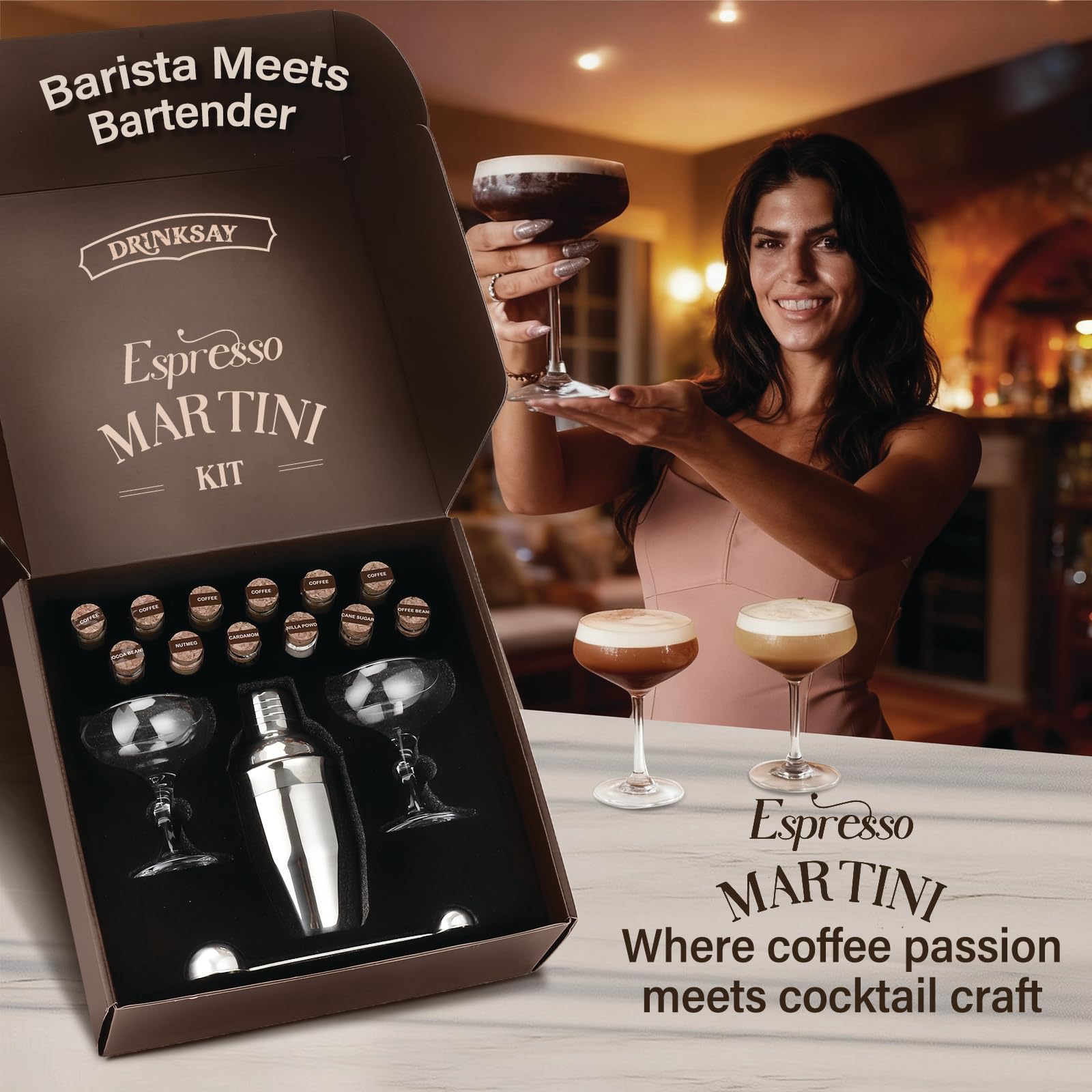 DrinkSay Espresso Martini: botánicos naturales para perfumar la bebida en casa.