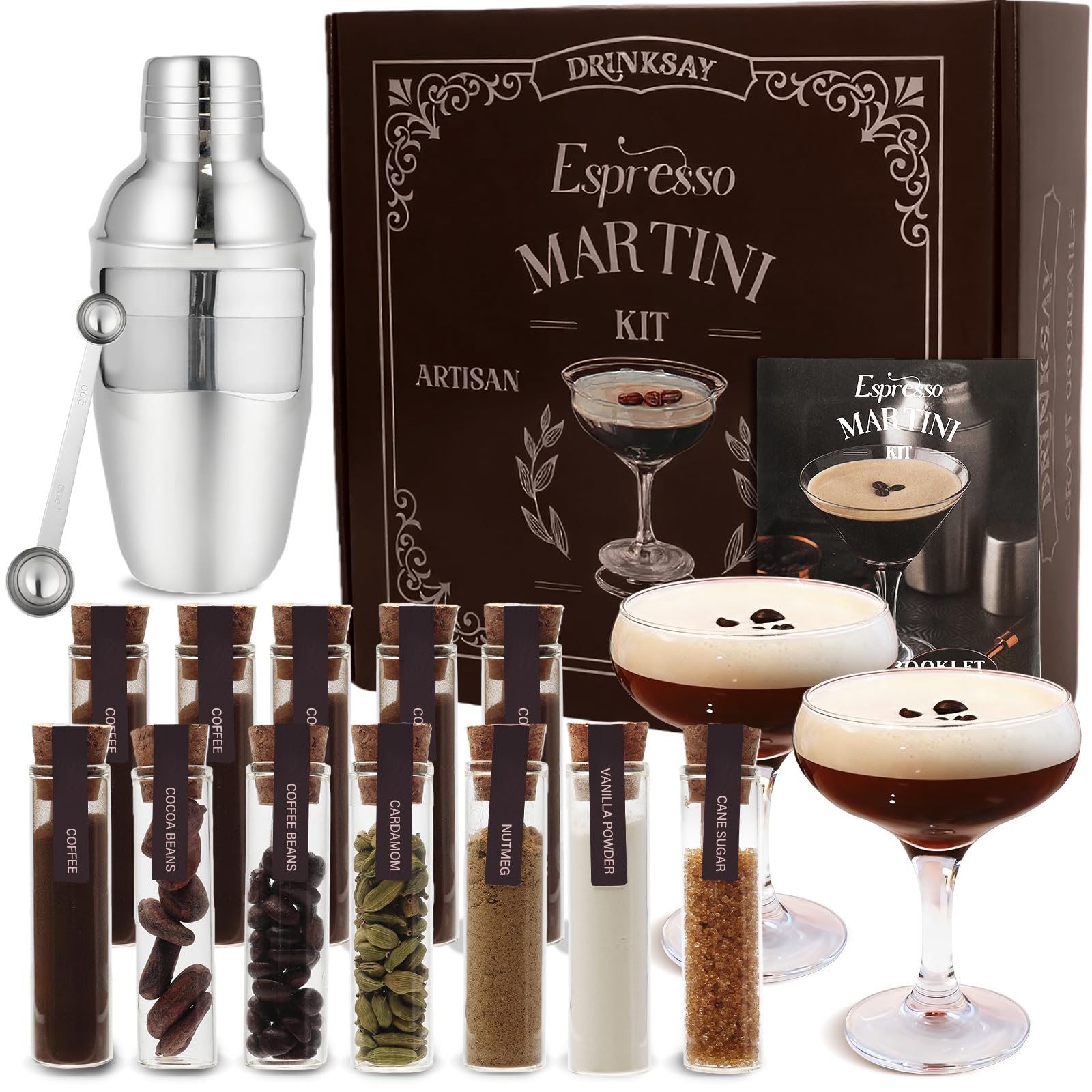 DrinkSay Espresso Martini: coctelera de acero inoxidable para mezclar en casa con estilo.