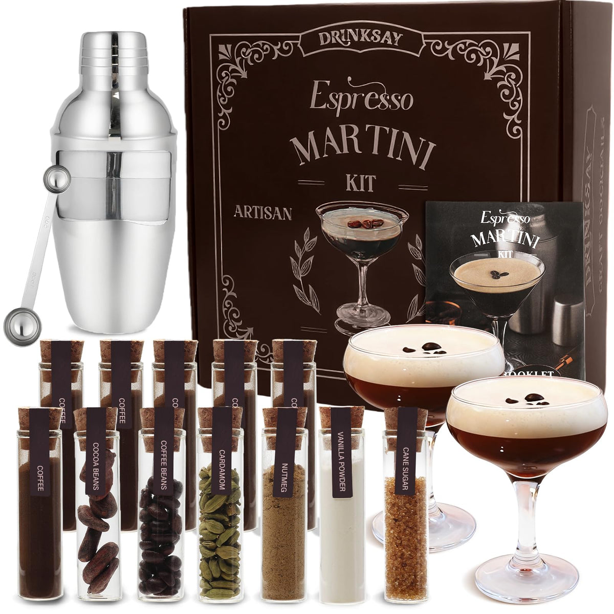 DrinkSay Espresso Martini: coctelera de acero inoxidable para mezclar en casa con estilo.