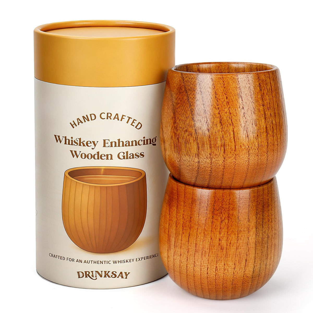 DrinkSay vaso whisky de madera 2-pack, ideal para degustaciones en casa.