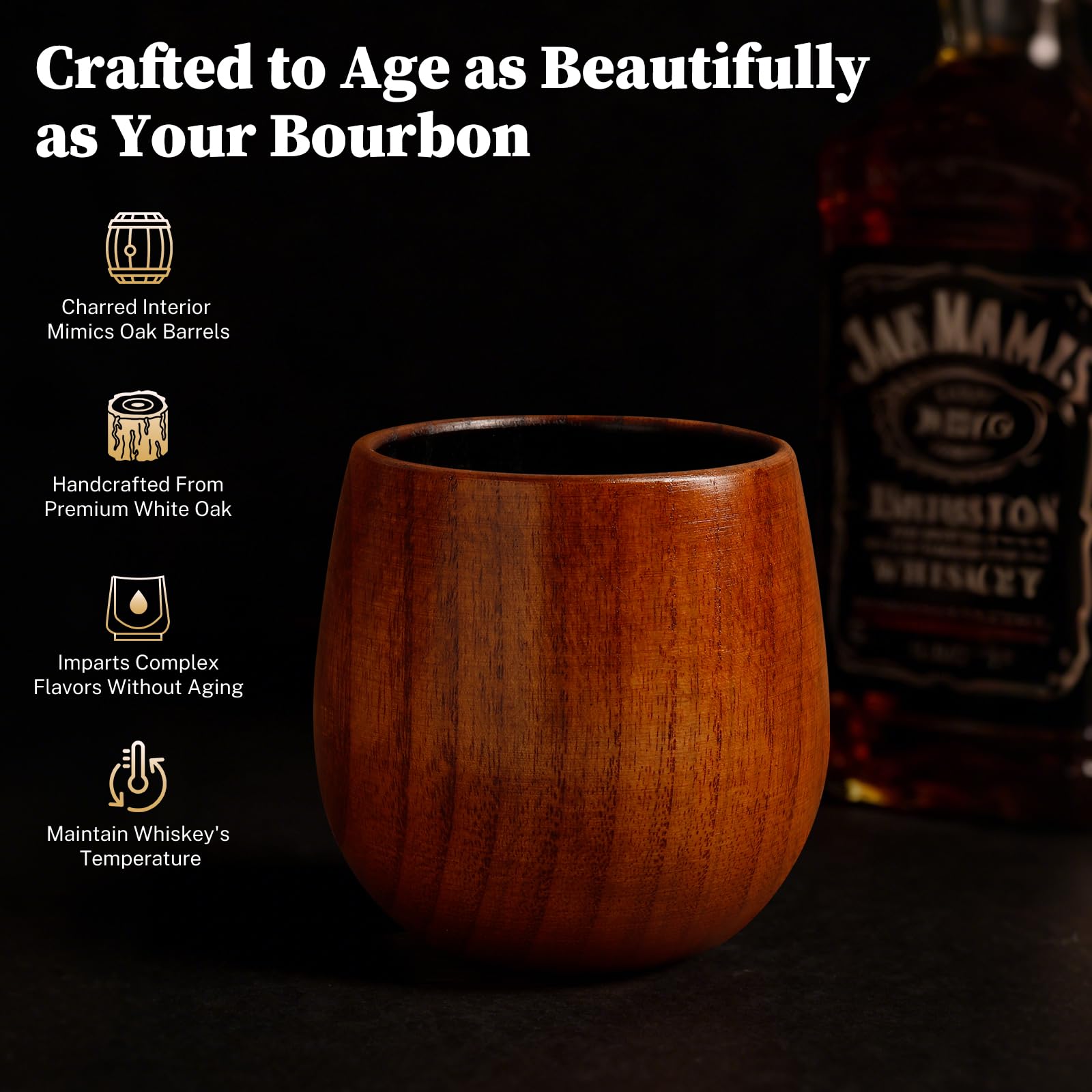 DrinkSay detalle roble carbonizado – tono oscuro y textura artesanal