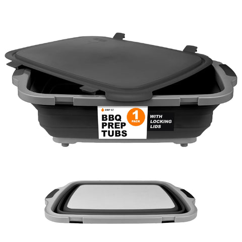 Drip EZ cubeta plegable para barbacoa con tapa cierre, ideal para marinar.