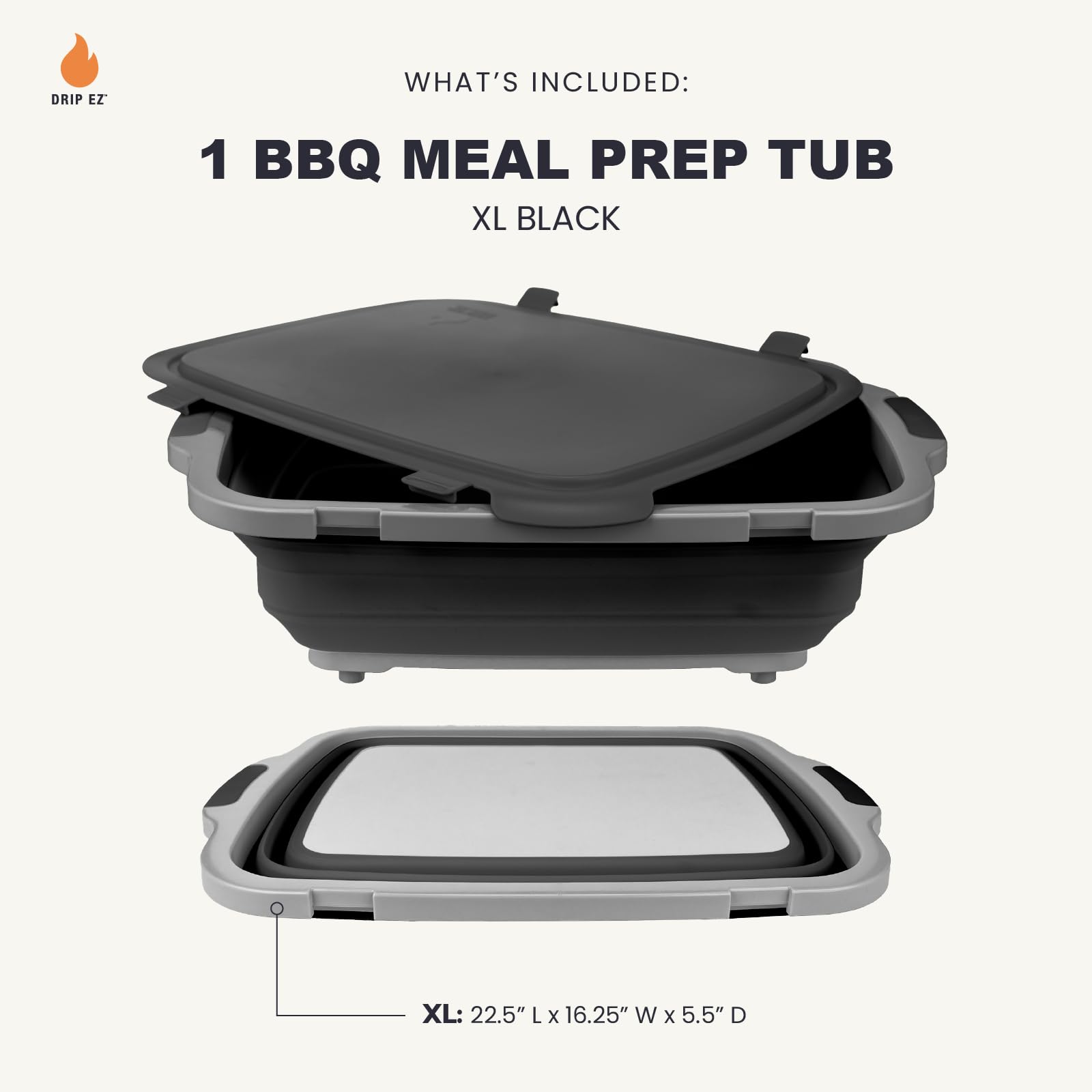 Drip EZ cubeta XL para barbacoa, mantiene ingredientes listos para la preparación.