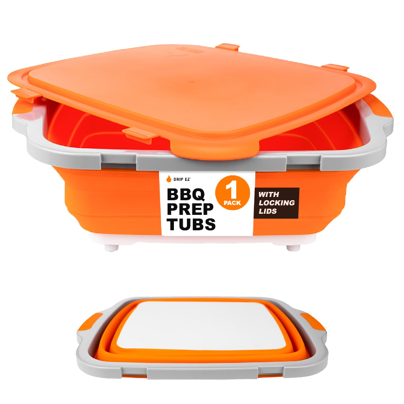 Drip EZ Recipiente plegable para barbacoa facilita el almacenamiento y transporte.