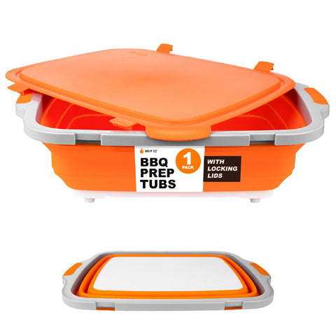Drip EZ tina plegable naranja para barbacoa, perfecta para marinar y preparar alimentos
