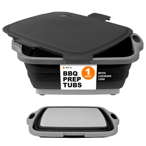 Drip EZ: tubo-colapsable para preparacion-barbacoa, facilita marinado y almacenamiento ordenado.