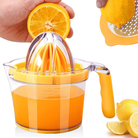 Drizom exprimidor cítrico en mano para jugo rápido y fresco.