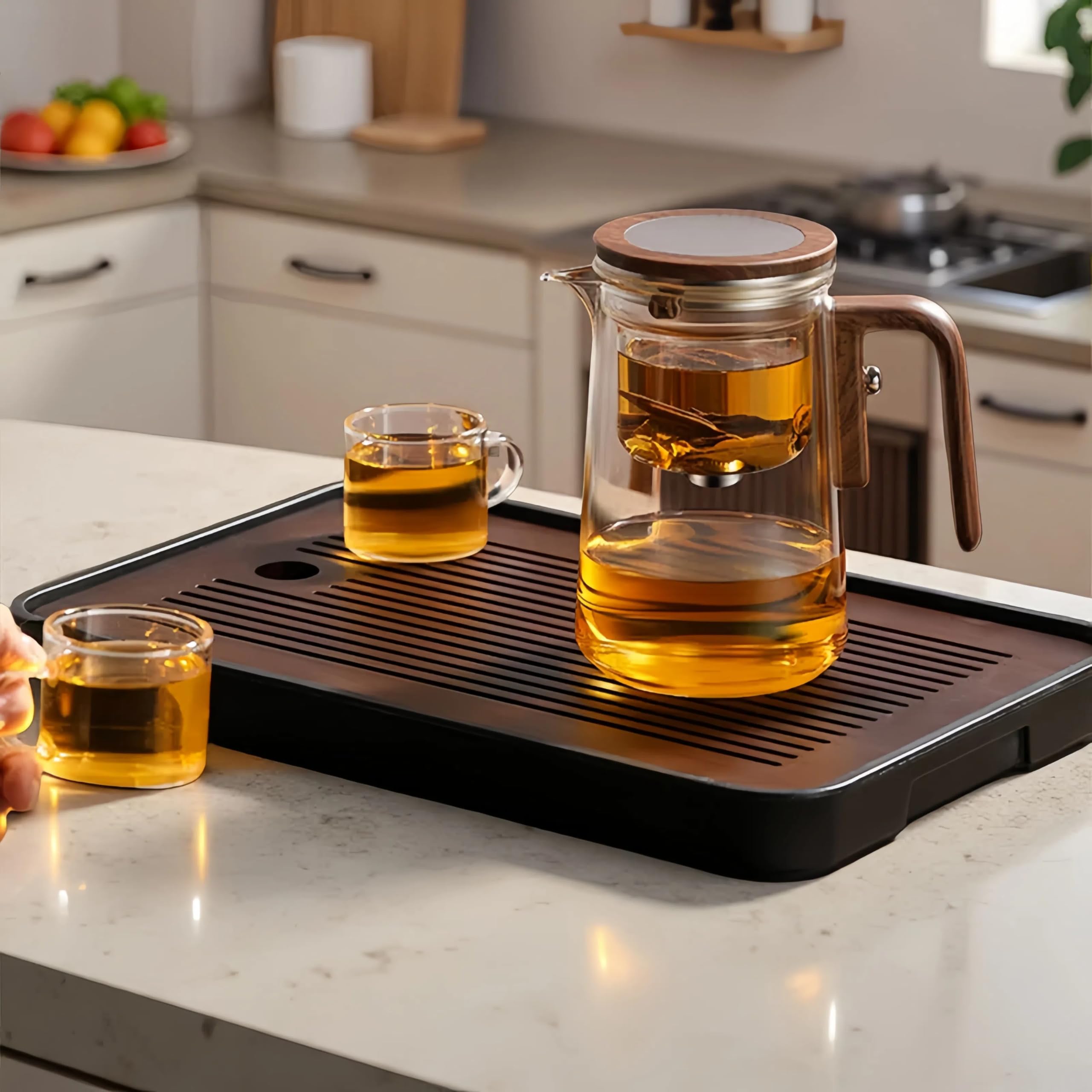 DRNKNSTX tetera encantada mango efecto madera añade estilo elegante