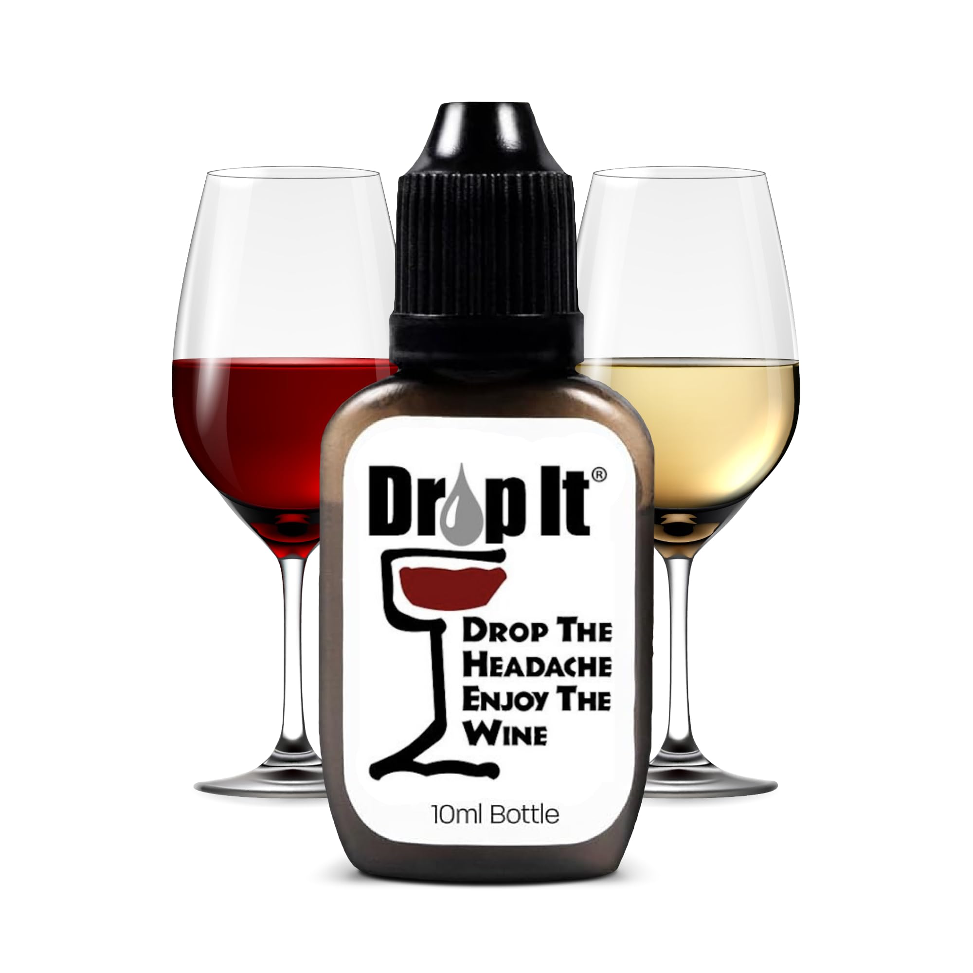 Drop It Wine Drops Original 10 mL en copa de vino; posible reducción de molestias al beber